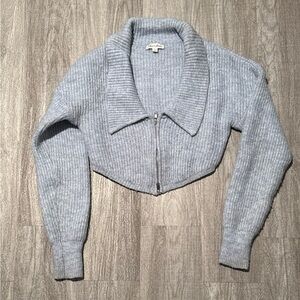 For Love & Lemons grayish blue Ribbed Women's zip up cropped Sweater